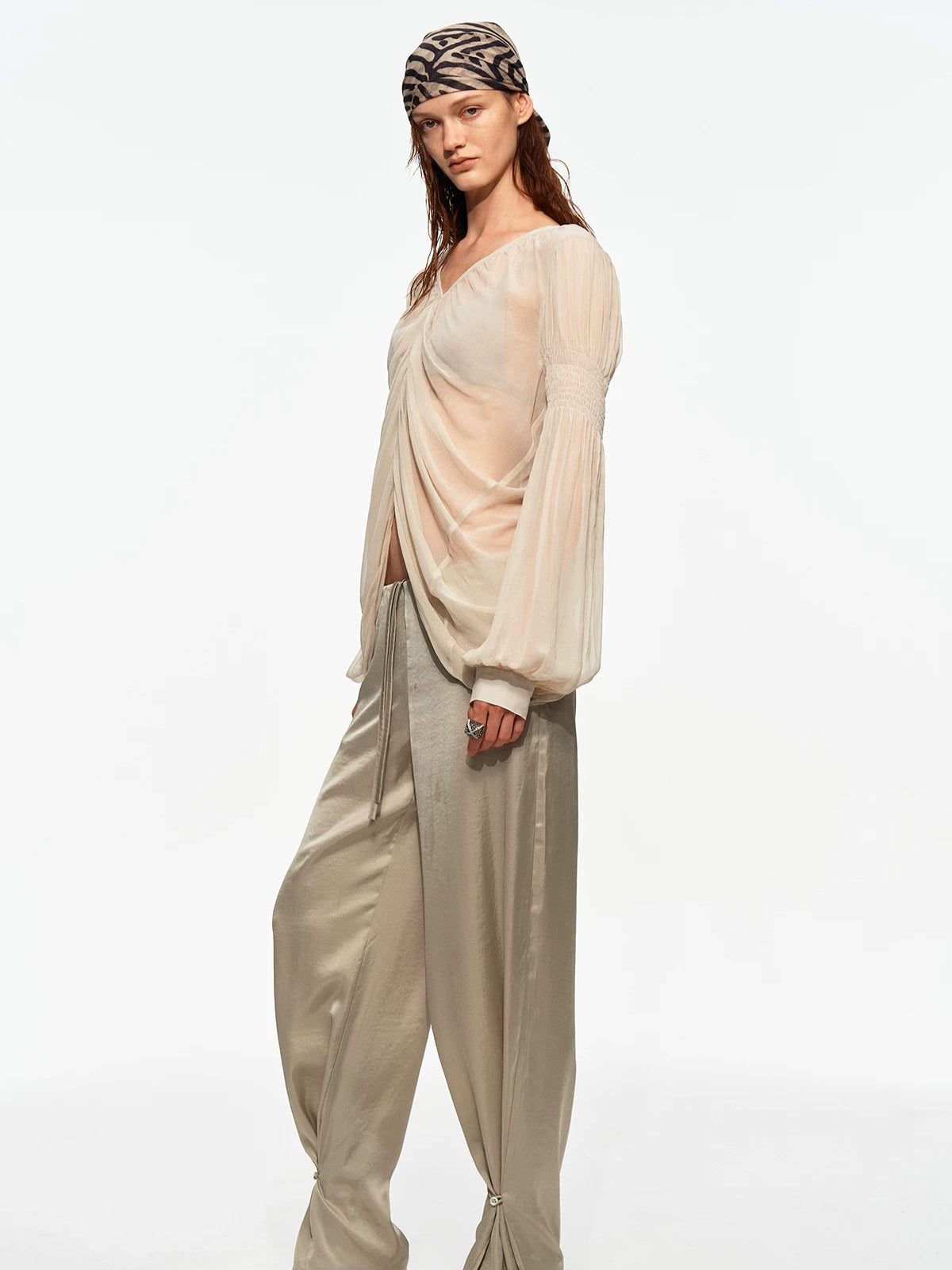 Draped Chiffon V Blouse