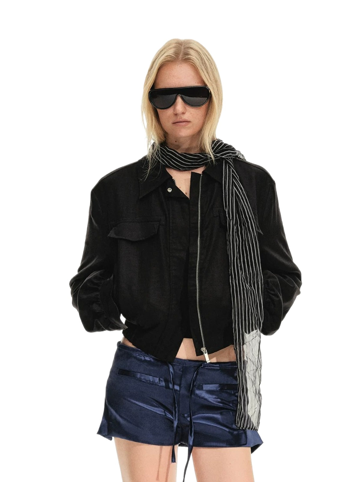 Linen Blend Cropped Utility Jacket