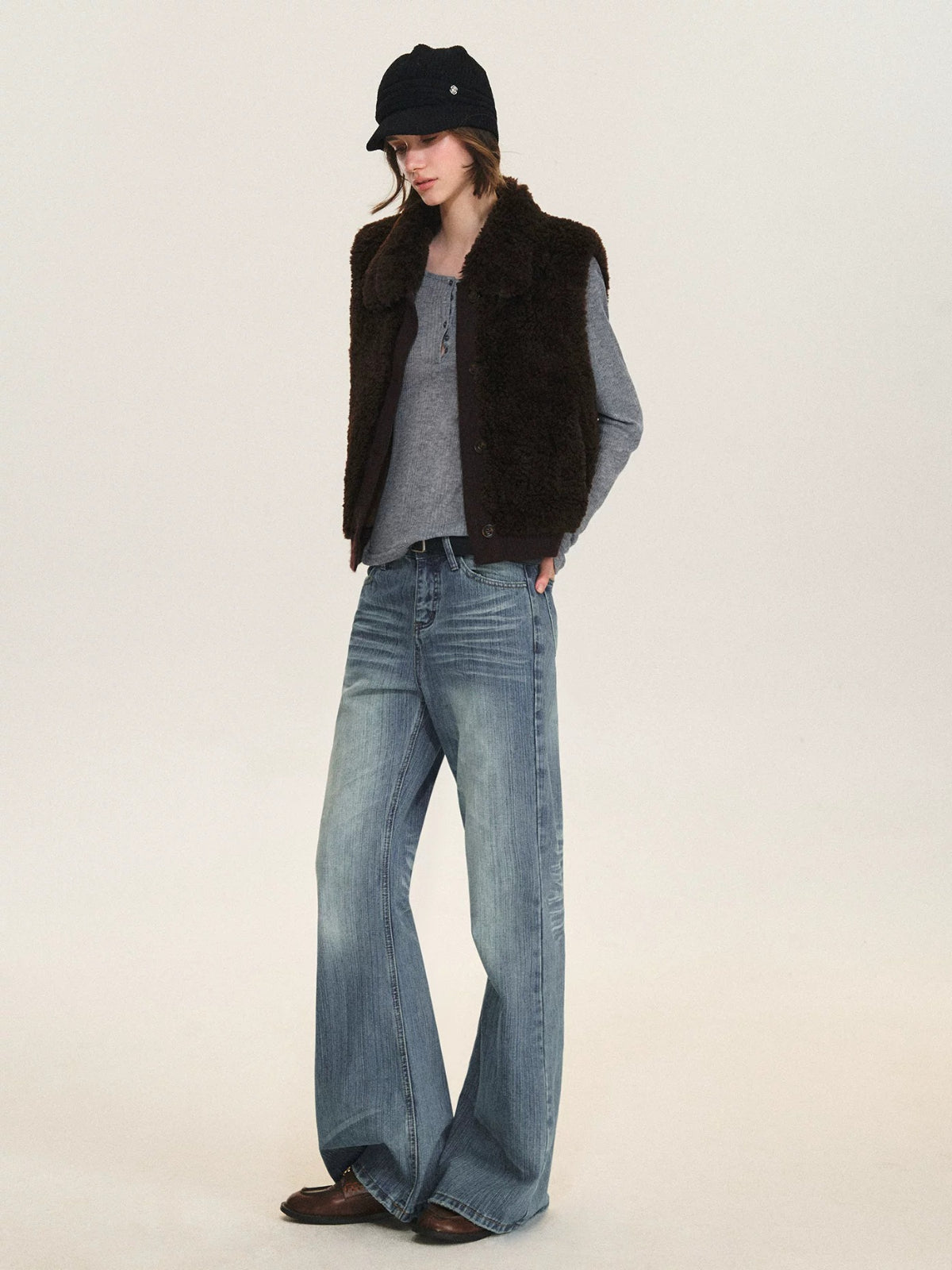Faux Fur Knit Trim Vest