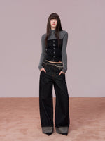 Color-Block High Neck Knit Top & Fringe Cape Set
