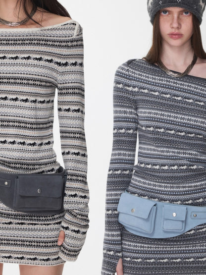 Fair Isle Off-Shoulder Jacquard Knit Dress