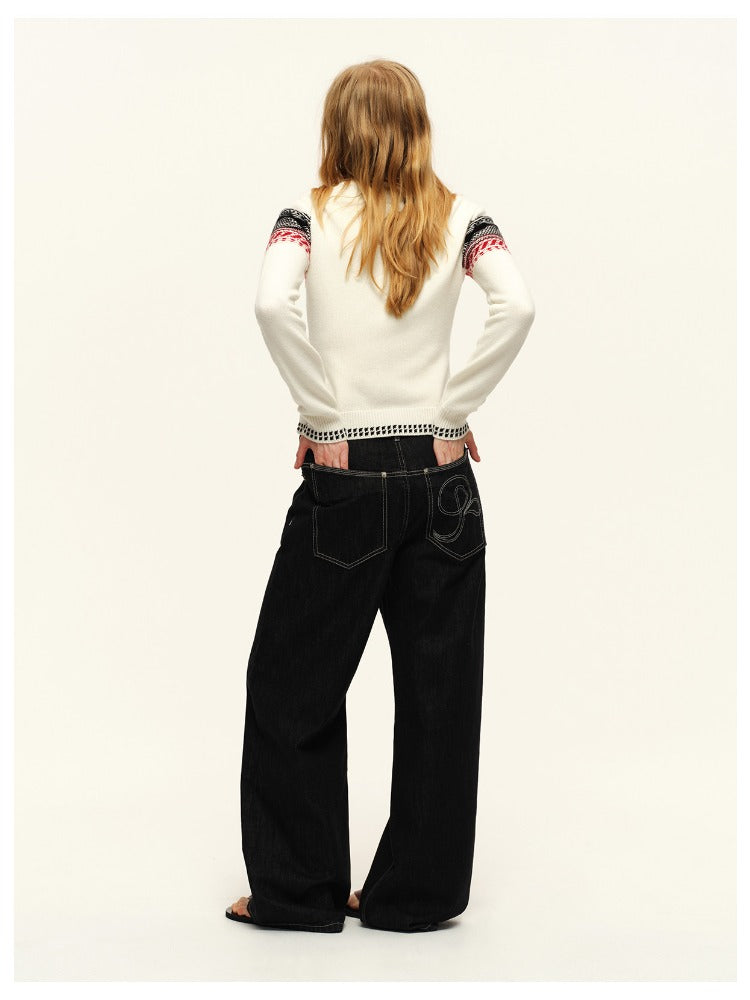 Asymmetric Button Straight Jeans
