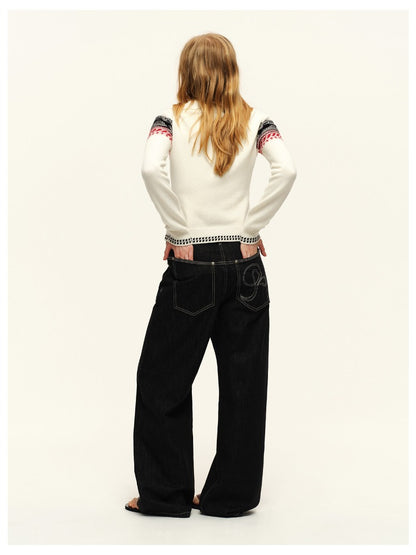 Asymmetric Button Straight Jeans