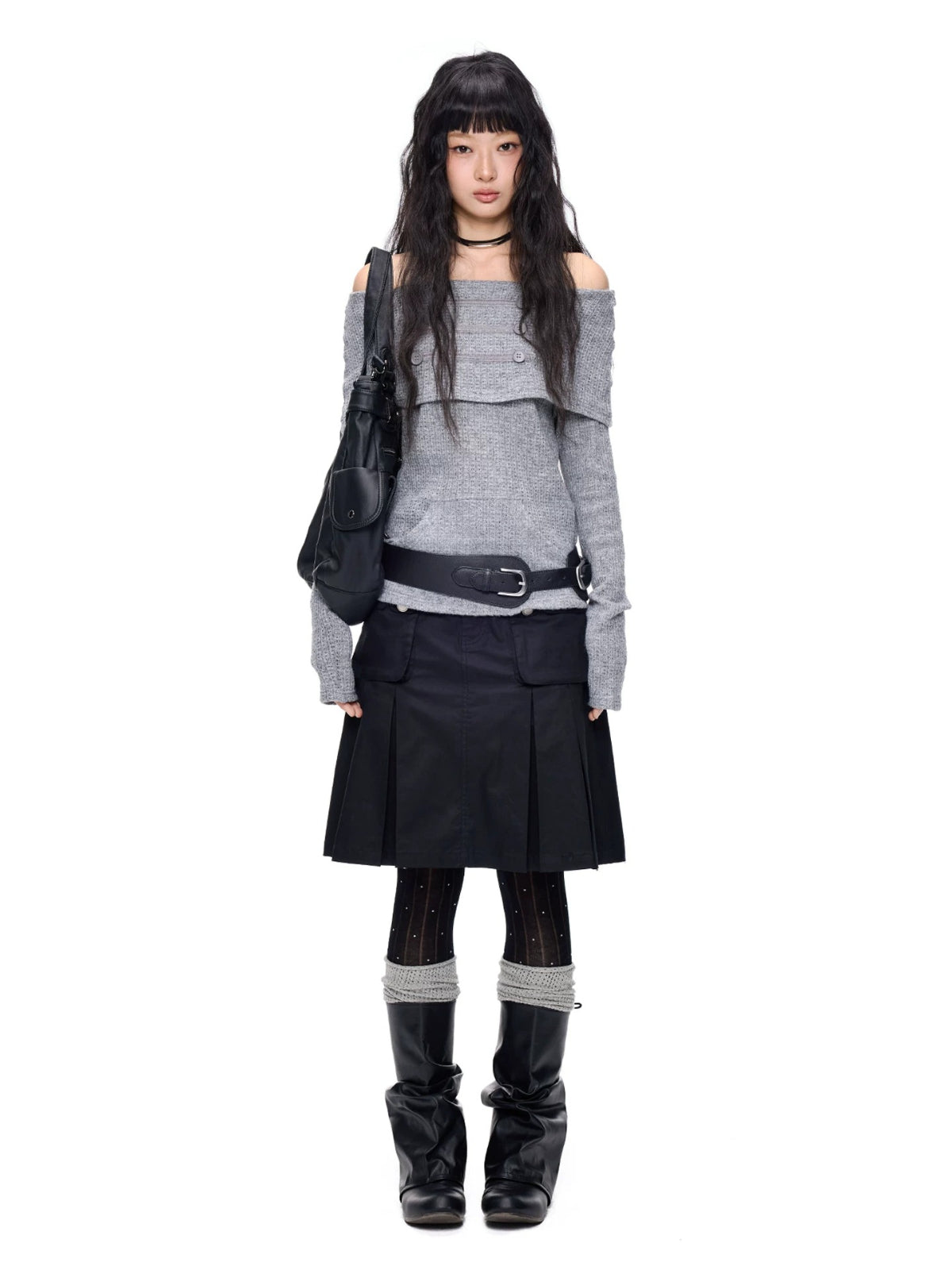 Pleated A-Line Midi Skirt