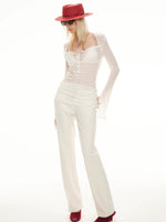 Sheer Henley Flare Top