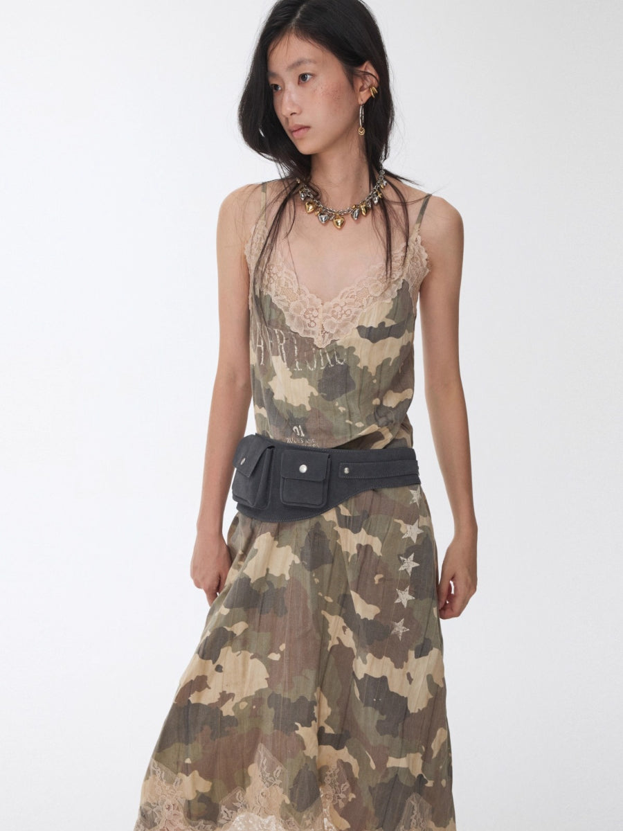 Camouflage Lace Trim Slip Dress