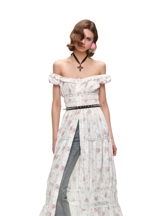 Floral Lace Puff-Sleeve Dress