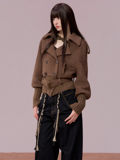 Wool-Blend Knit-Panel Jacket