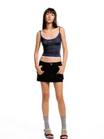 Asymmetrical Low - Rise Straight - Cut Denim Mini Skirt