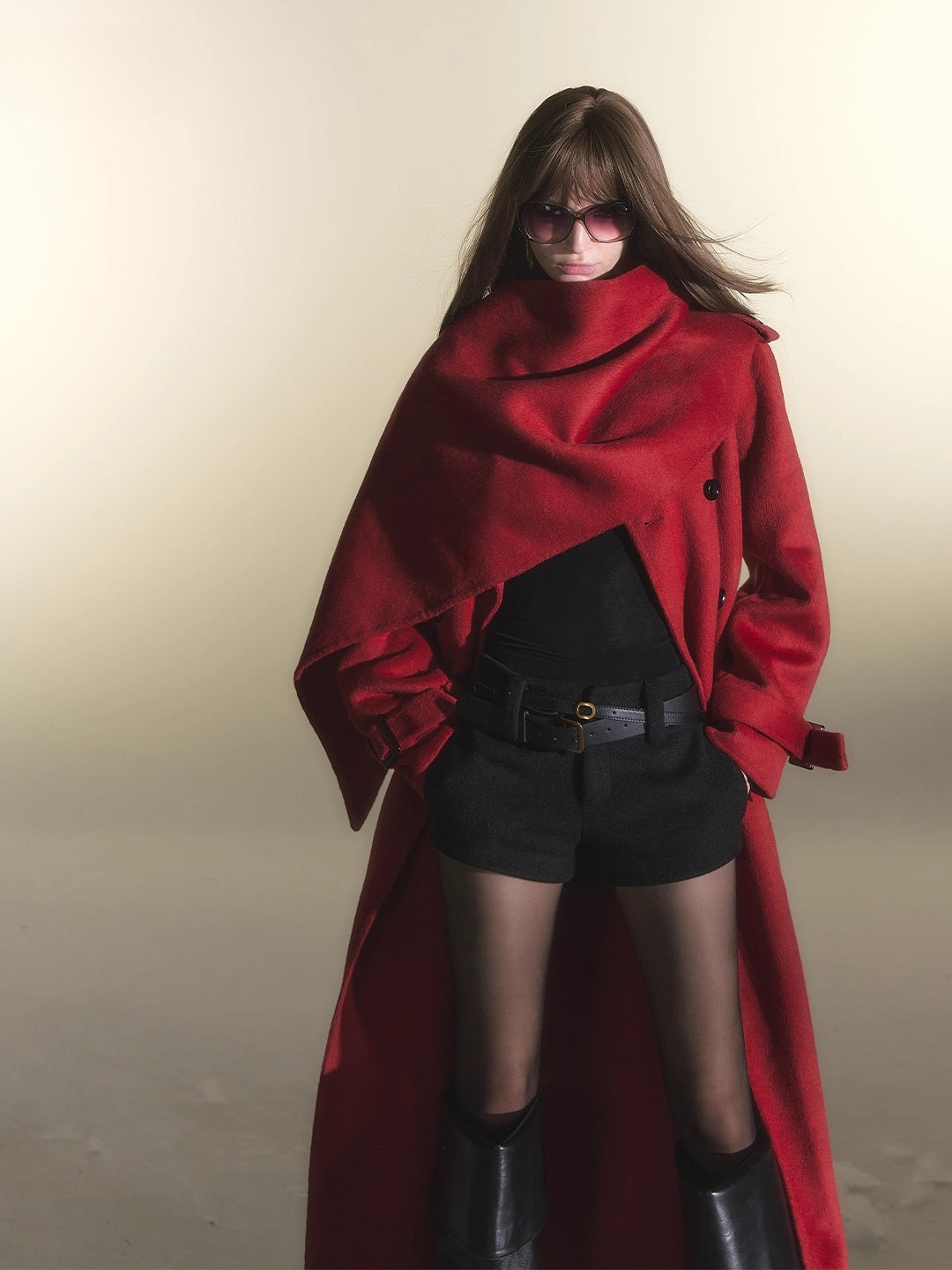 Cape Scarf Double-Faced Wool Coat