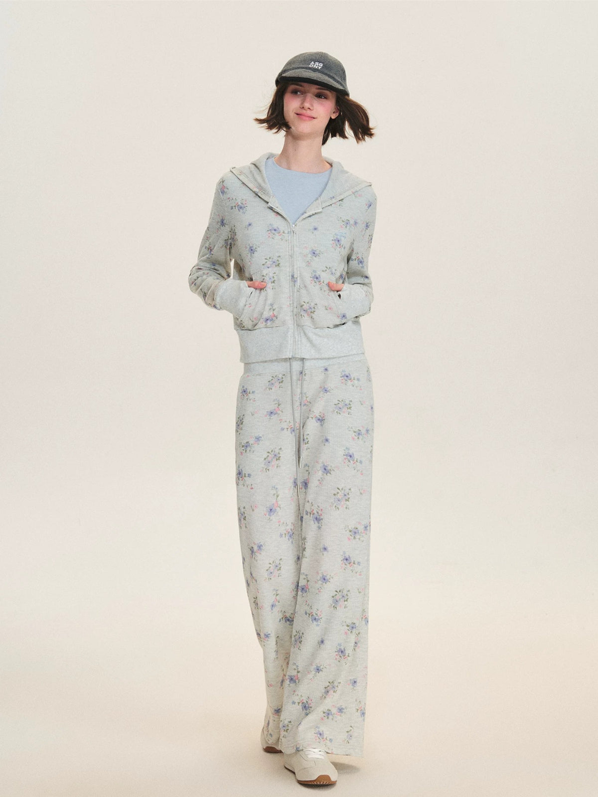 Floral Waffle Hoodie &amp; Pants Set