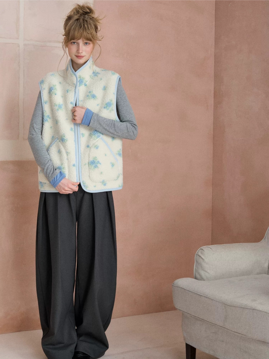 Floral Sherpa Fleece Vest