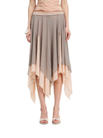 Colorblock Mesh Flared Midi Skirt
