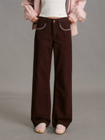 Chocolate Plaid Straight Jeans