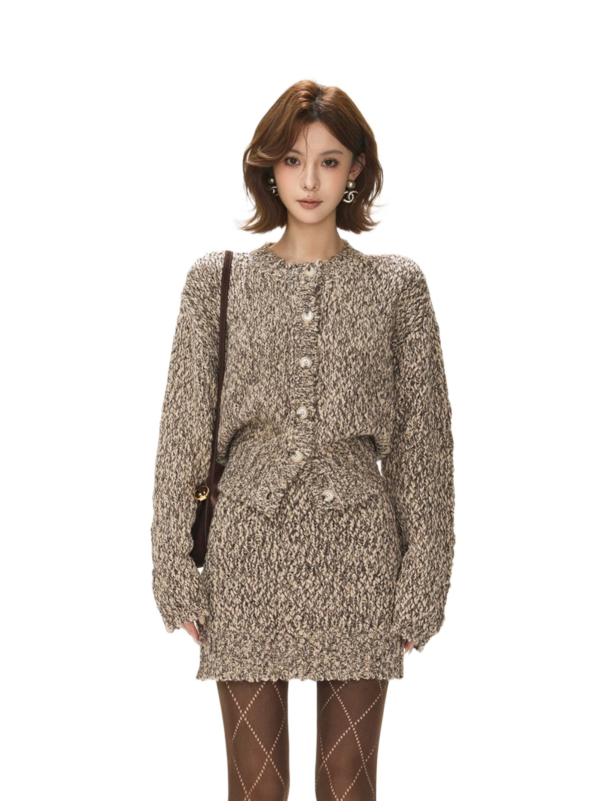 Vintage Wool Knit Cardigan &amp; Skirt Set