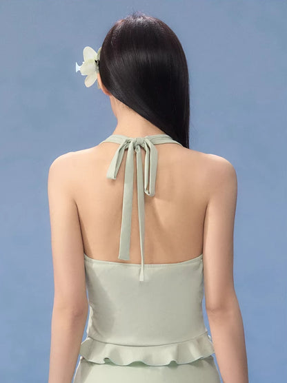 Green Twist Halter Camisole &amp; Skirt Set