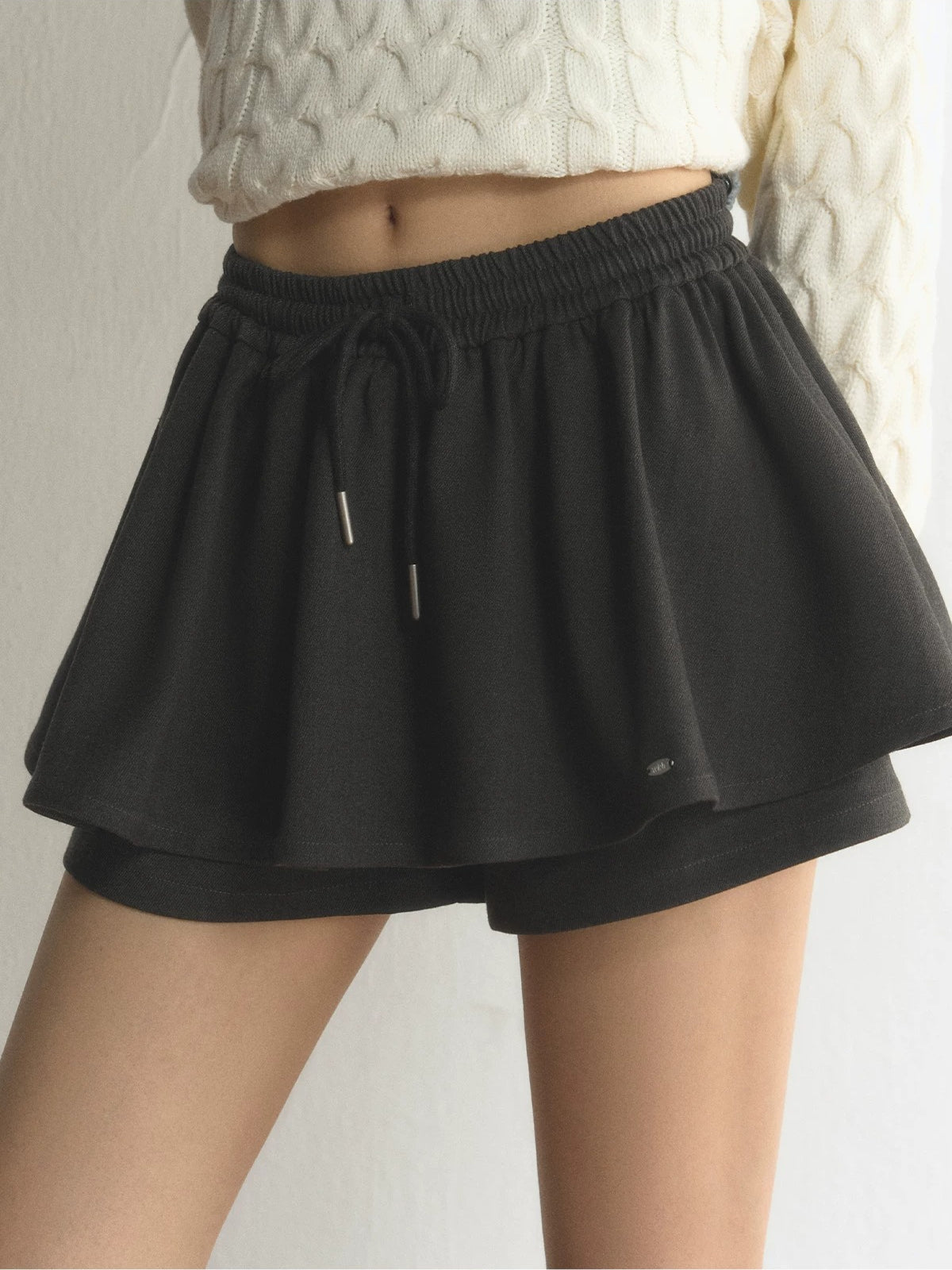 Drawstring Waist Flared Mini Skort