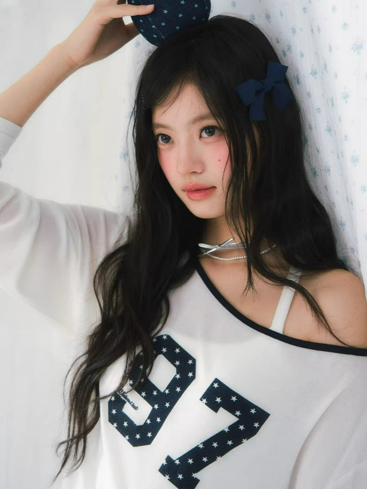 Numeric Print One-Shoulder Tee