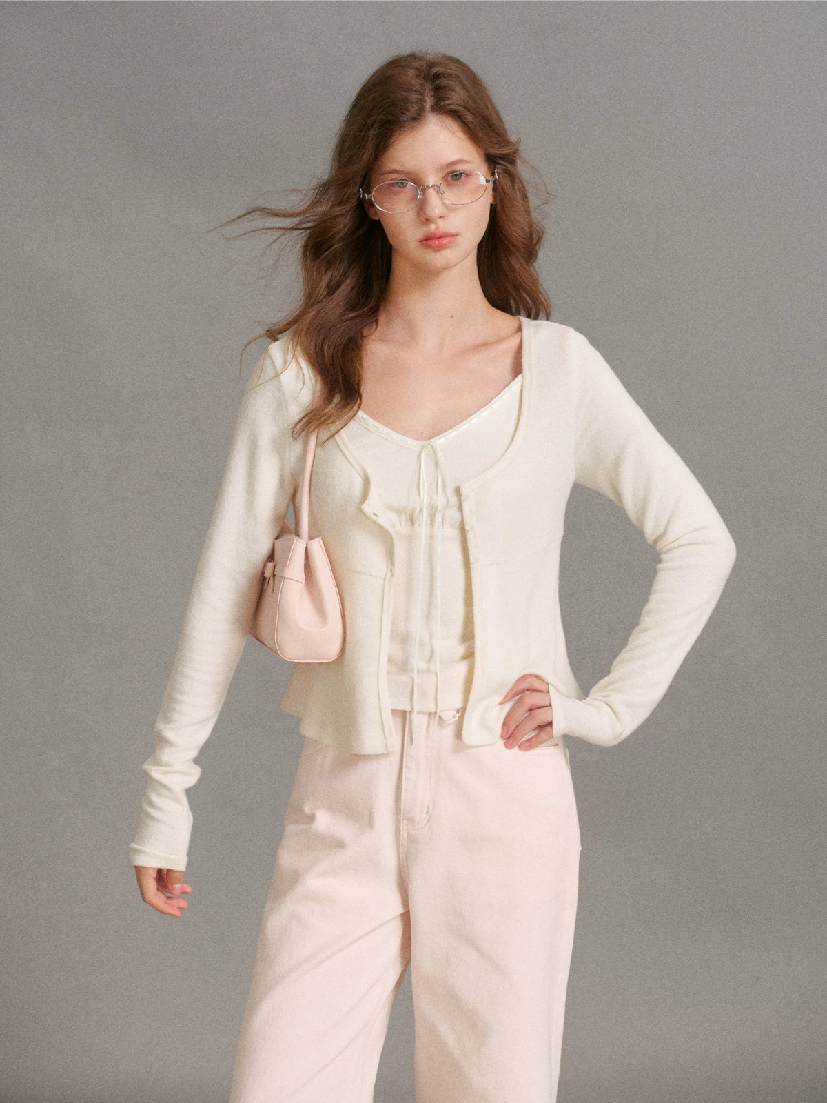 Velvet Tie Front Knit Layered Set
