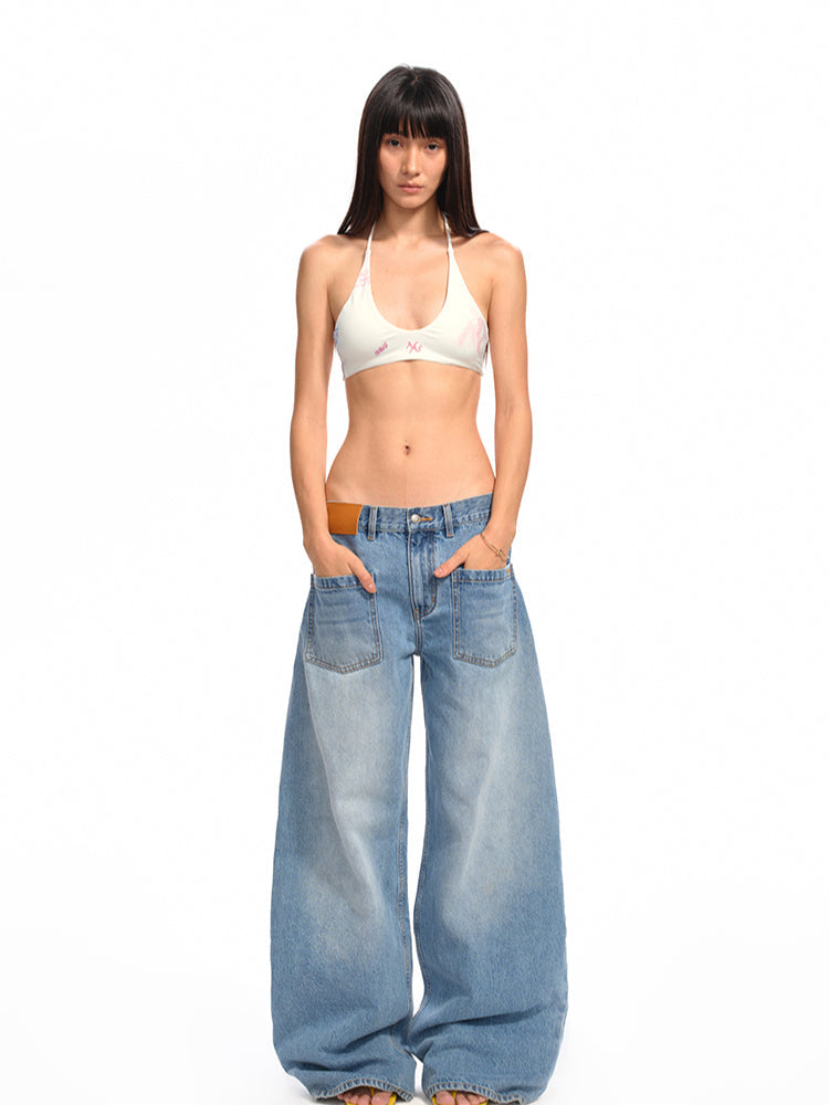 U-Neck Halter Tie-Dye Hand-Painted Print Vest