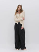 Pleated Wide Leg Wool Pants