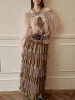 Layered Lace Tulle Midi Skirt