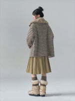 Striped Horn-Button Collar Coat