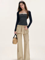 Contrast Lace-Trim Plaid Top Set