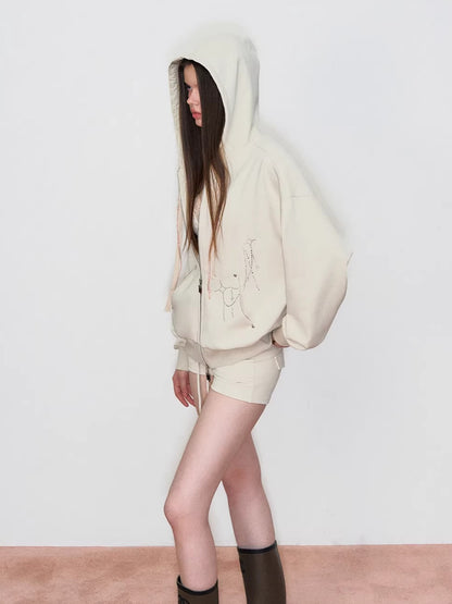 Embroidered Rhinestones Hoodie &amp; Shorts Set