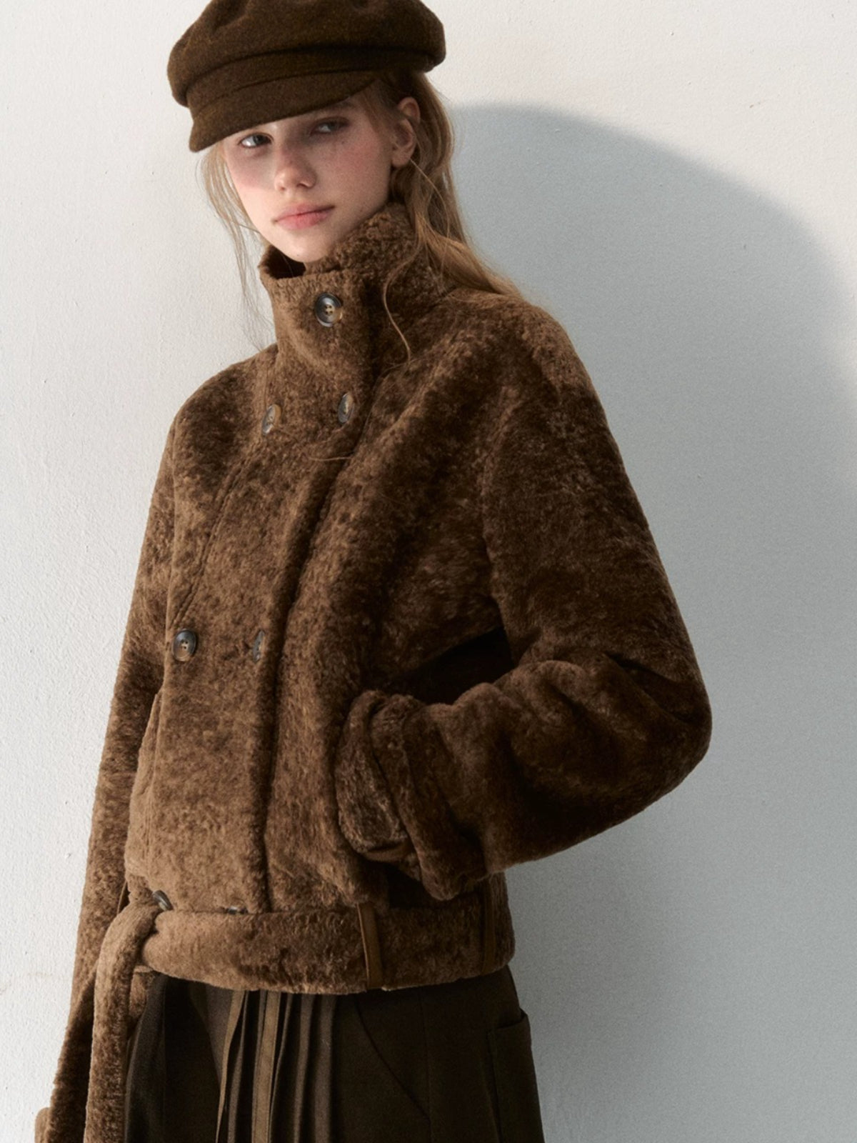 Stand Collar Cropped Fur Jacket