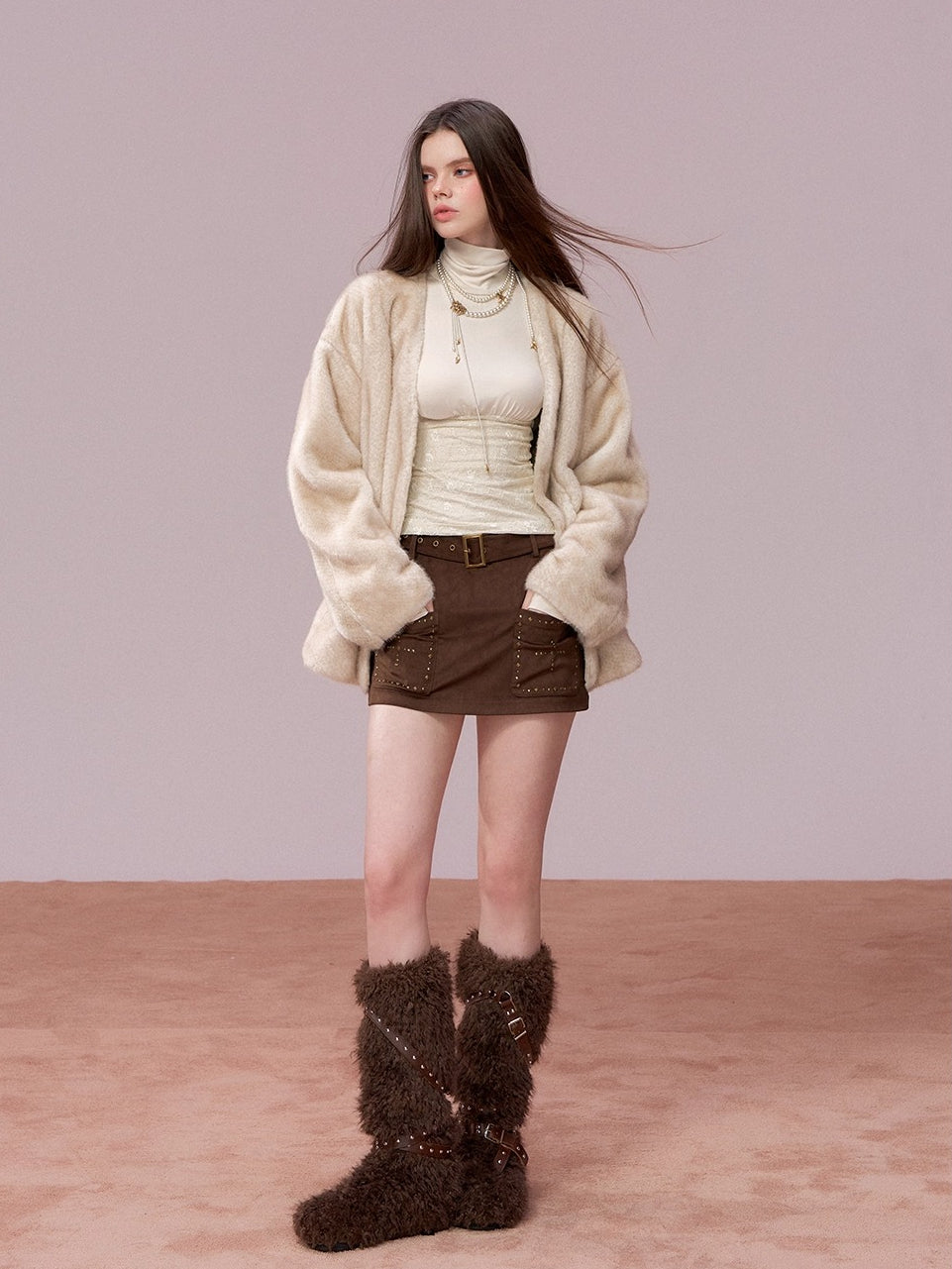 Ombre Faux Fur Pocket Coat