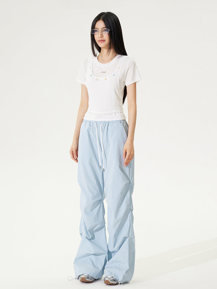 Fake Two-piece Cool Tie-front Regular Shoulder T-shirt