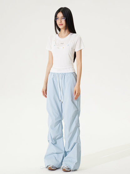 Fake Two-piece Cool Tie-front Regular Shoulder T-shirt