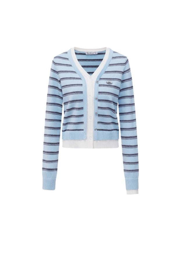 Blue Striped V-Neck Cardigan