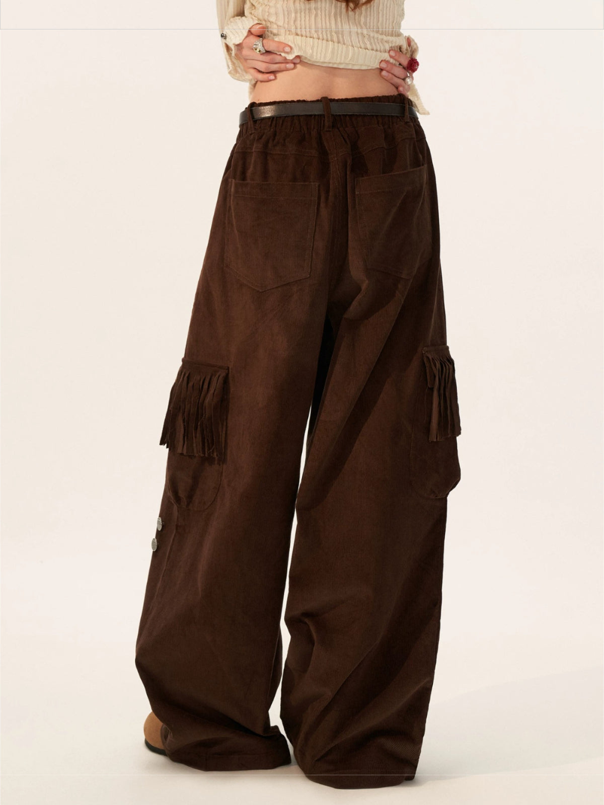 Fringed Corduroy Straight-Leg Pants