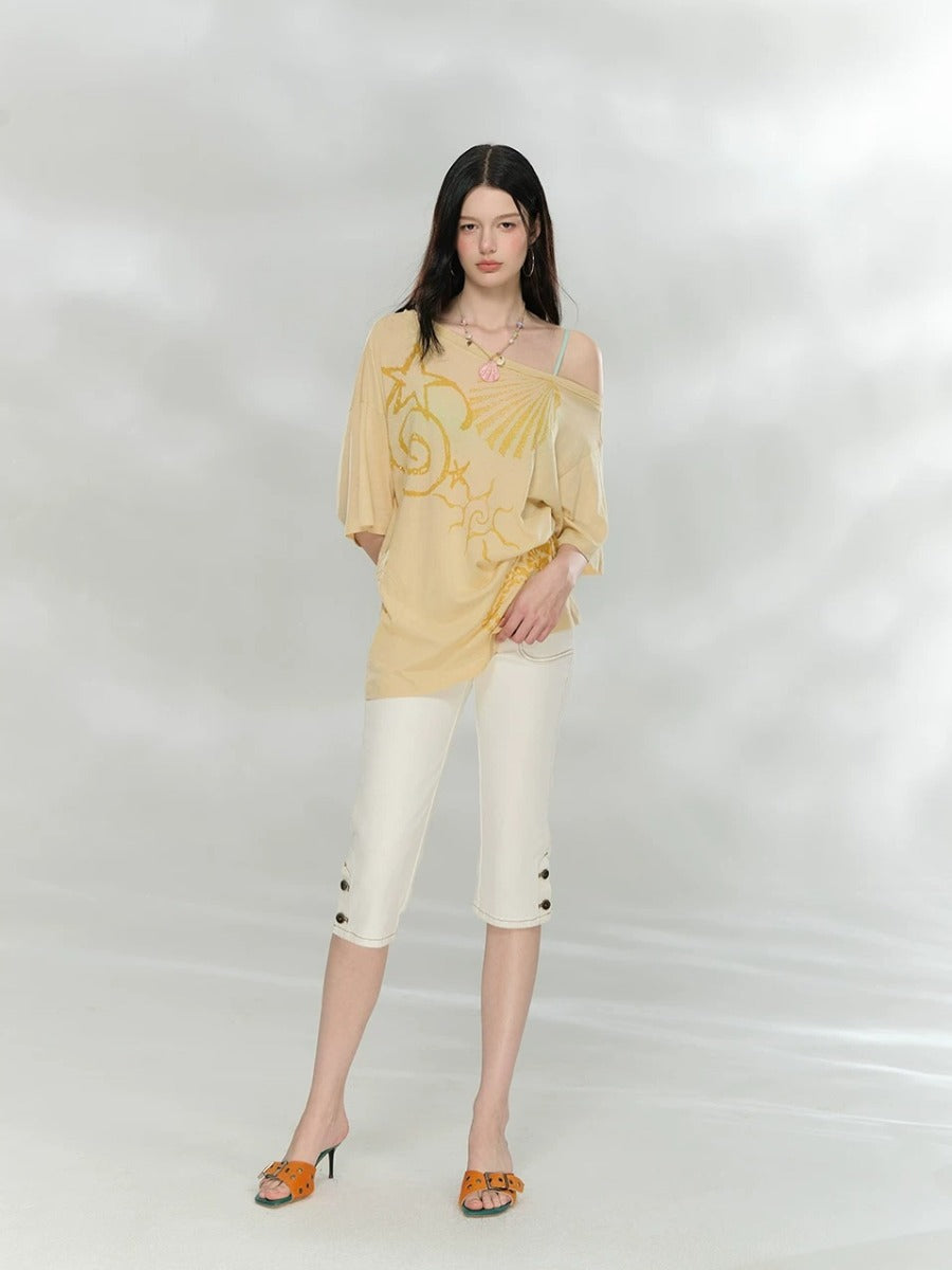 Ocean Print Oversized Top