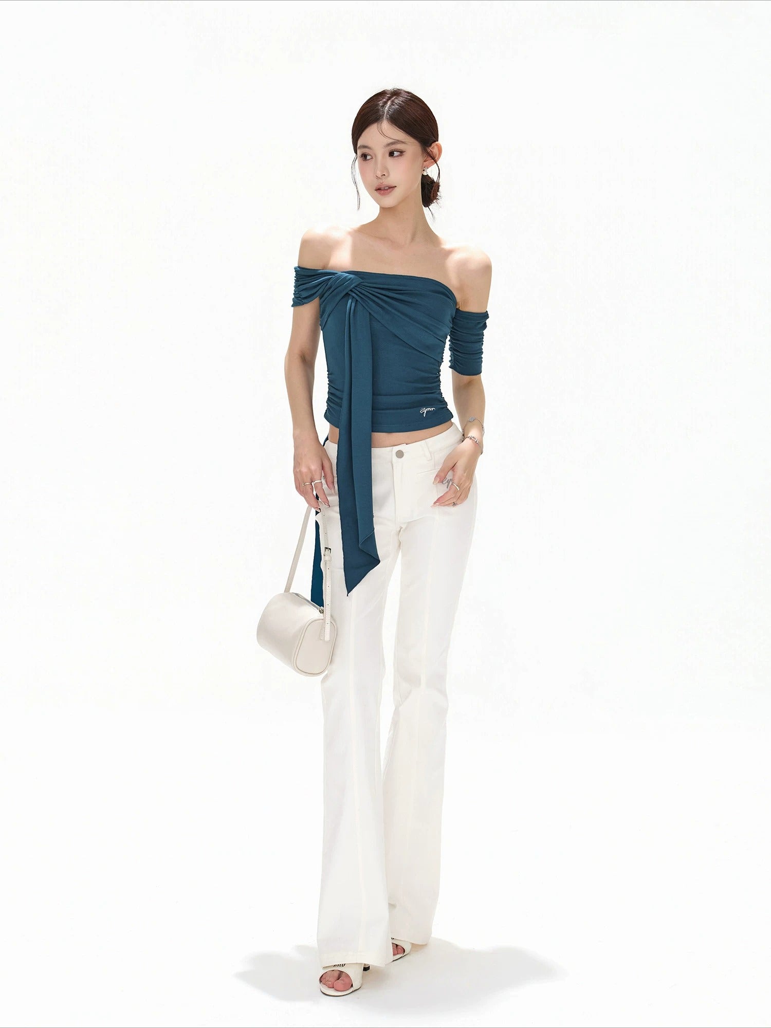 White Low-Waist Flare Pants