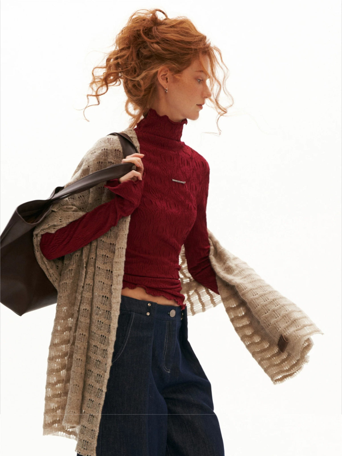 Mock Neck Lettuce-Edge Top