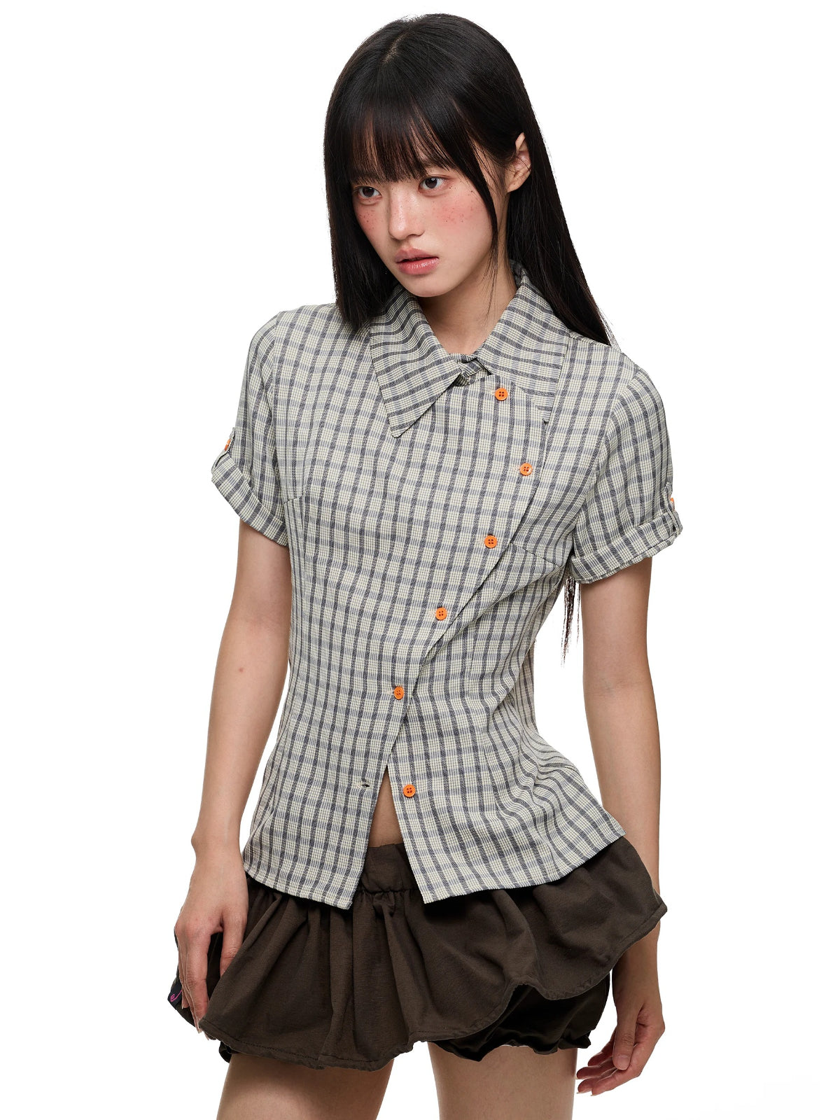 Korean Slim Waist Checkered Shirt