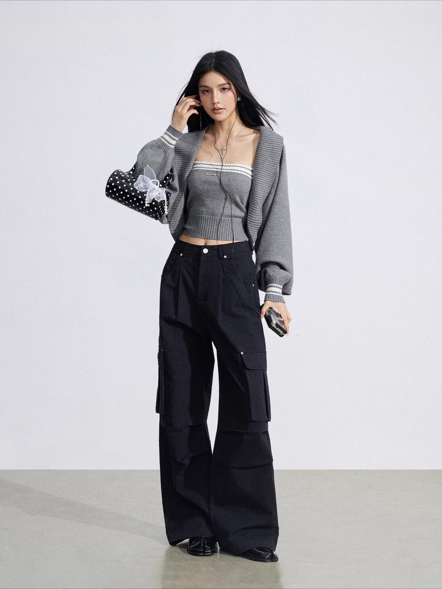 Pleated Cargo Wide Pants