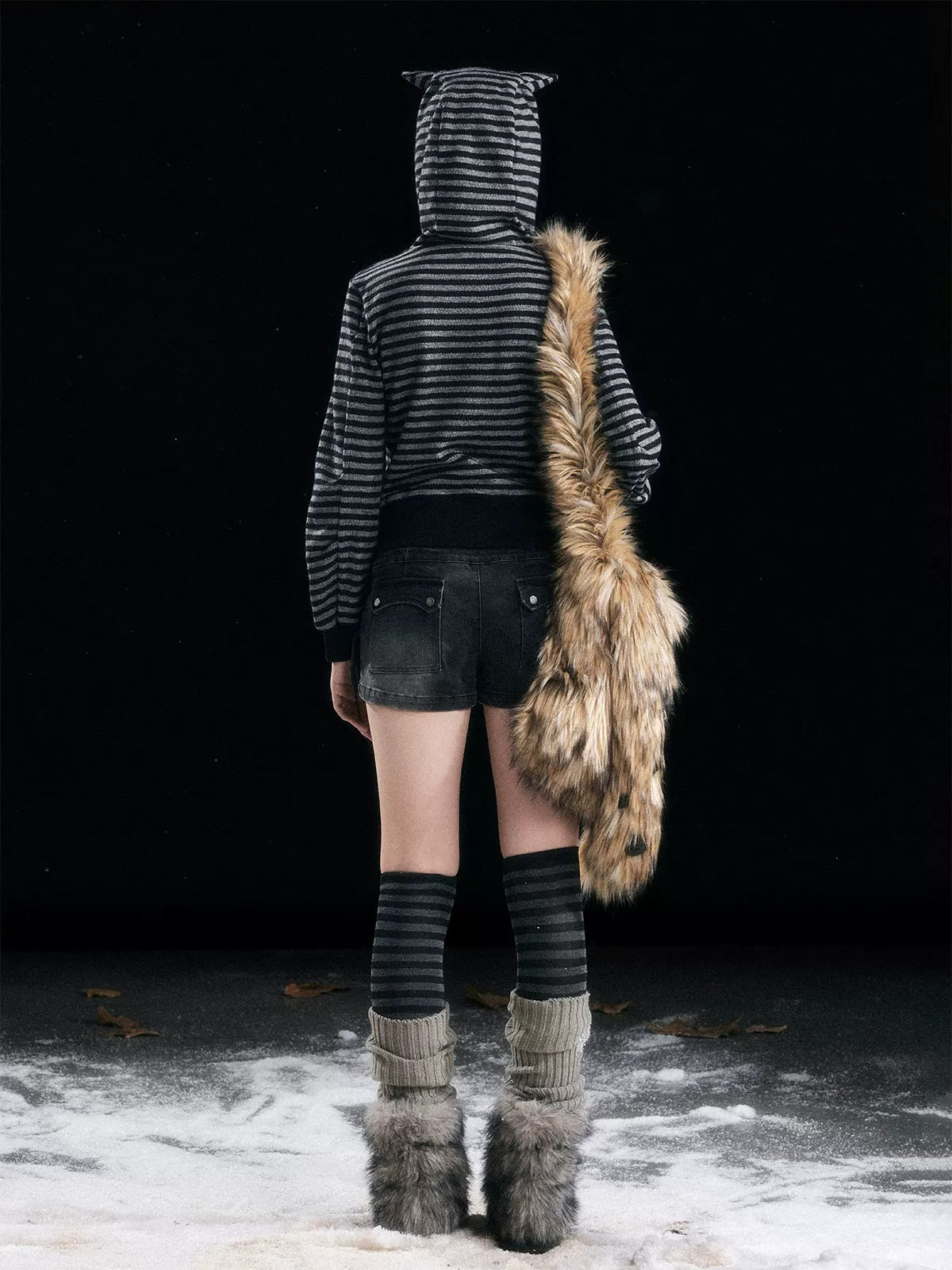 Striped Cat Ear Knit Hoodie