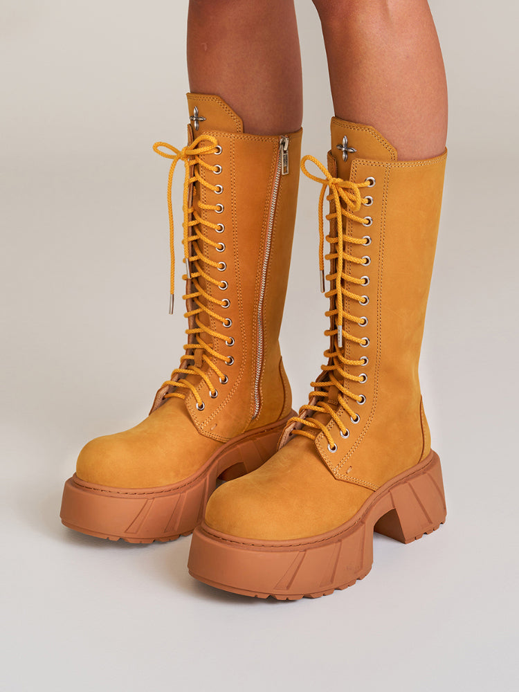 Future Mirage Leather Rider High Boots Ginger