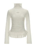 Ruffle High-Neck Slim Long Sleeve Top