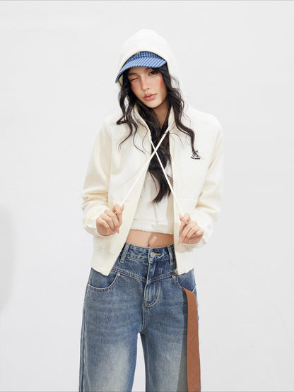 Off-white Embroidered Knit Hoodie Cardigan