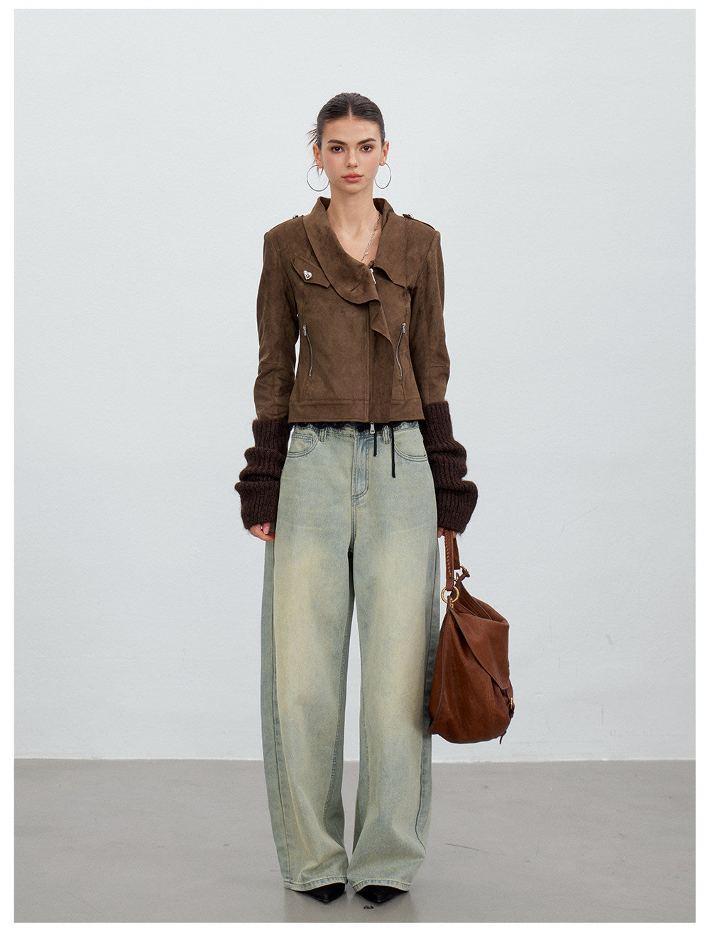 Brown Asymmetric Suede Jacket