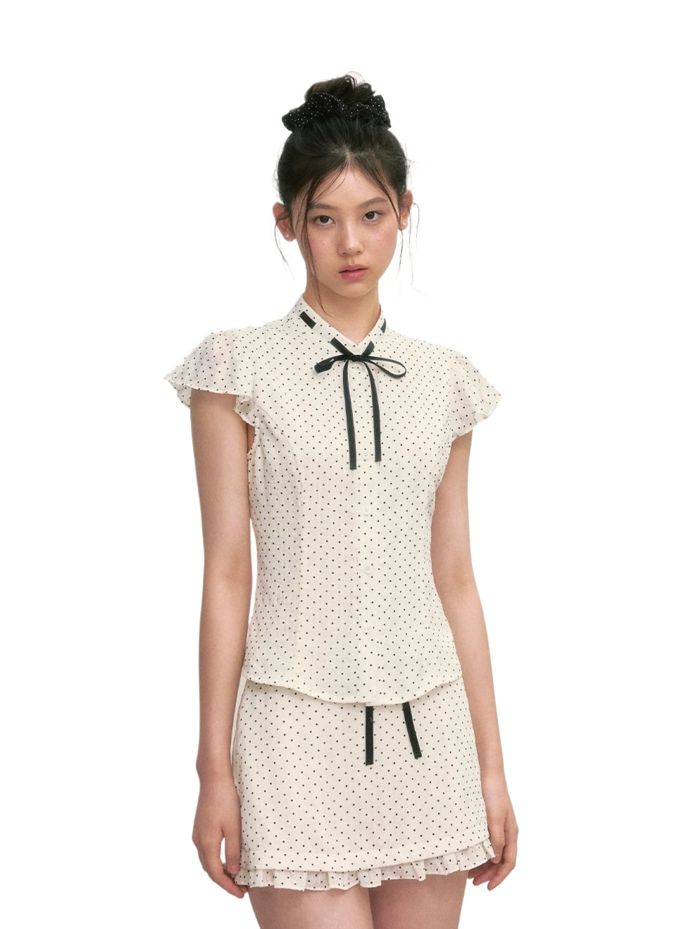 White Polka Dot Shirt &amp; Skirt Set