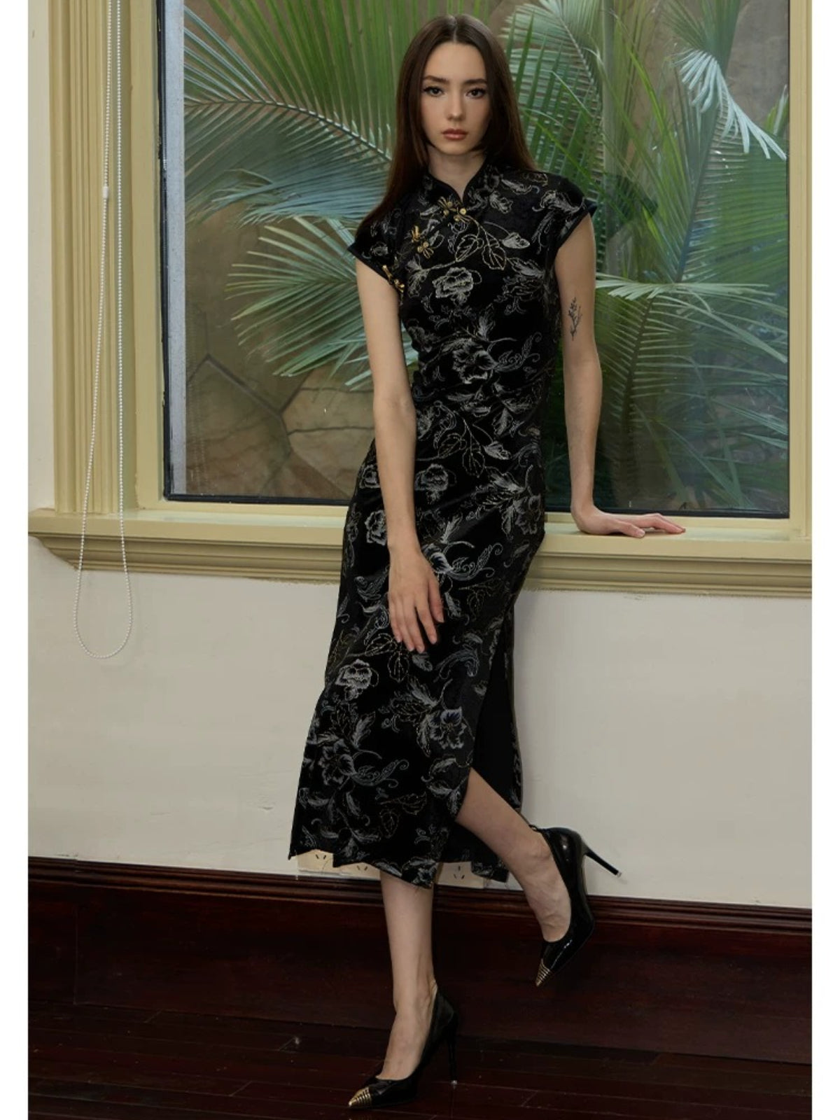 Black Velvet A-Line Qipao Dress