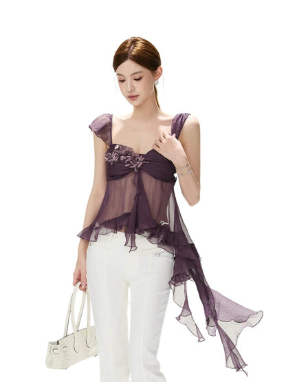 Floral Appliqué Chiffon Cami