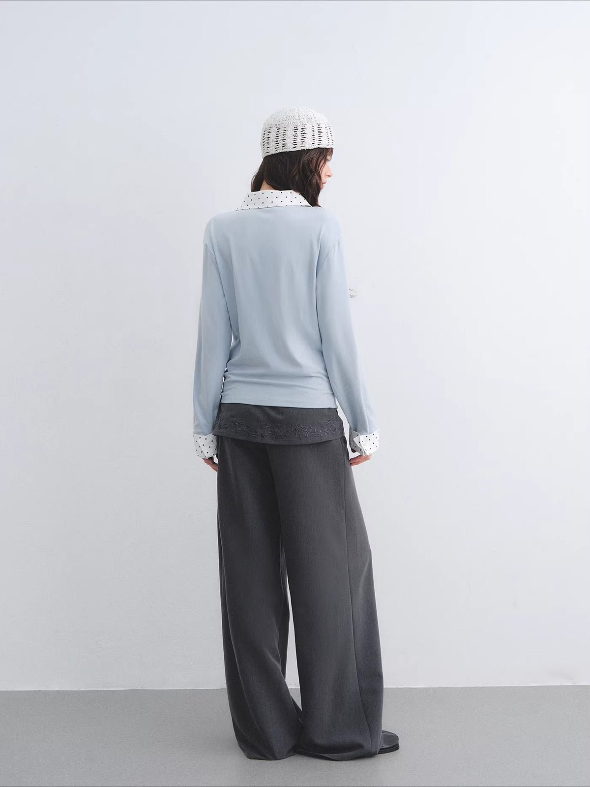 Gray Embroidered Curtain Panel Pants