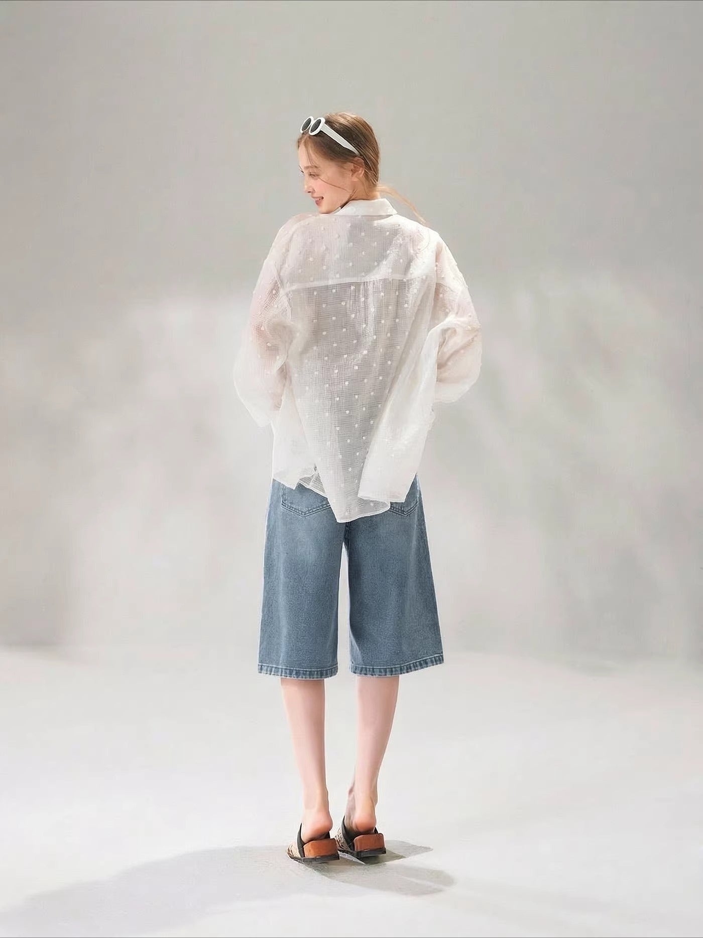Rhinestone Washed Denim Culottes